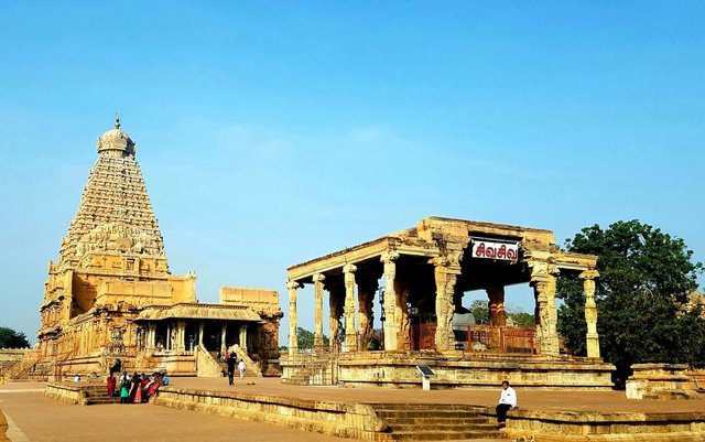 Early morning view of Brihadeeswara Temple with golden light
