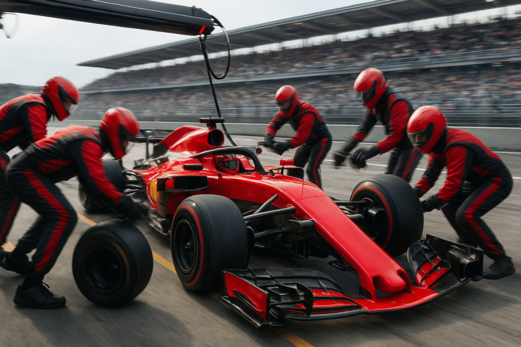 tyre change in formula 1 car race 
