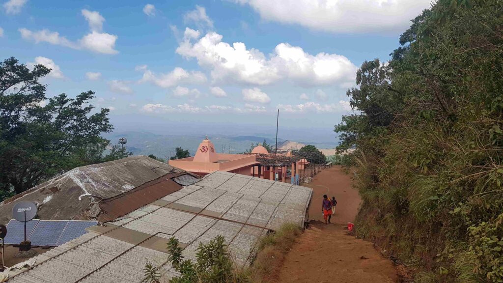 “Temple at the Kudajadri trekking base where the walk to Sarvanjapeetha begins