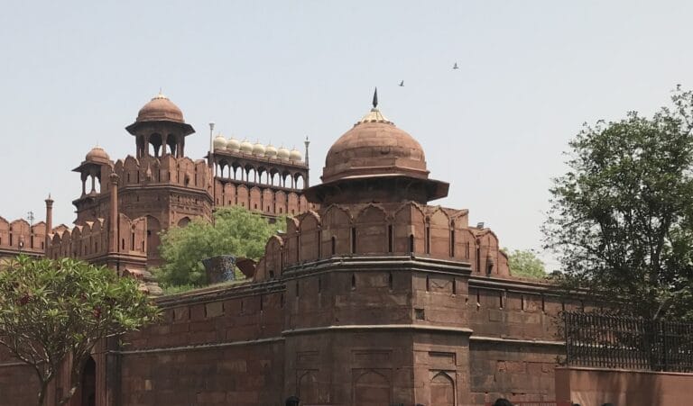 Red Fort historic monument in Delhi India with visitors