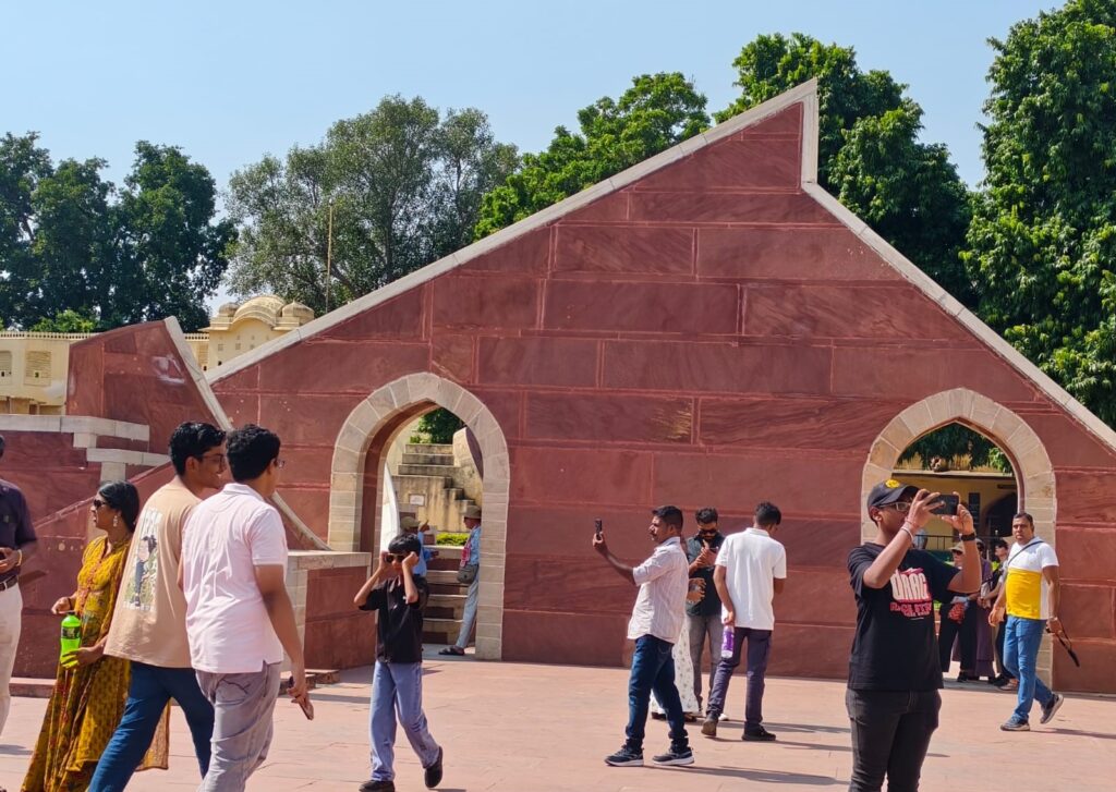 Ram Yantra astronomical instrument at Jantar Mantar Jaipur showing circular structures used to measure altitude and azimuth”